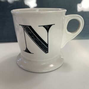 Anthropologie Monogram N Initial Coffee Mug Tea Cup Black Boho Striped